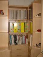 Book shelves built into and alcove with drawers below