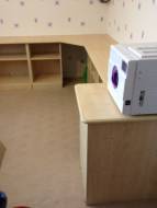 Corner desk with open units